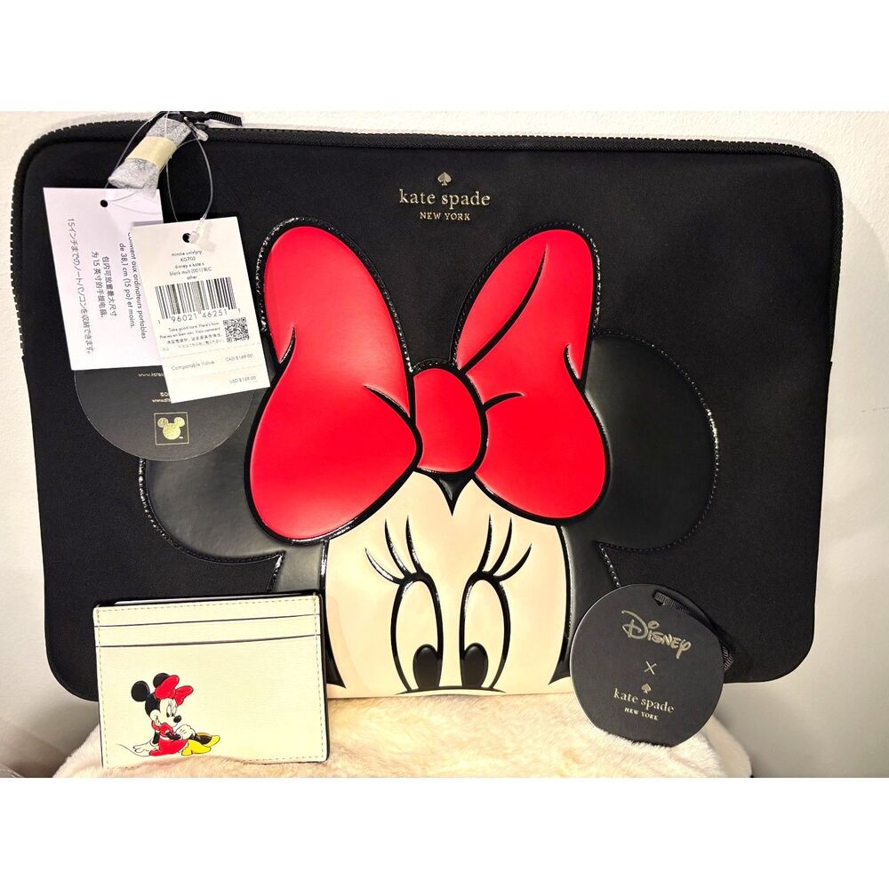 Disney Kate Spade Minnie Laptop Sleeve + Card Holder Bundle NWT